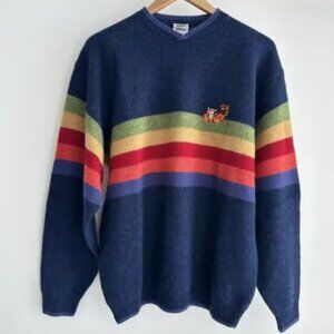 Vintage Disney Tigger Sweater Mens Large Lambswool Winnie 90s Rainbow Stripe